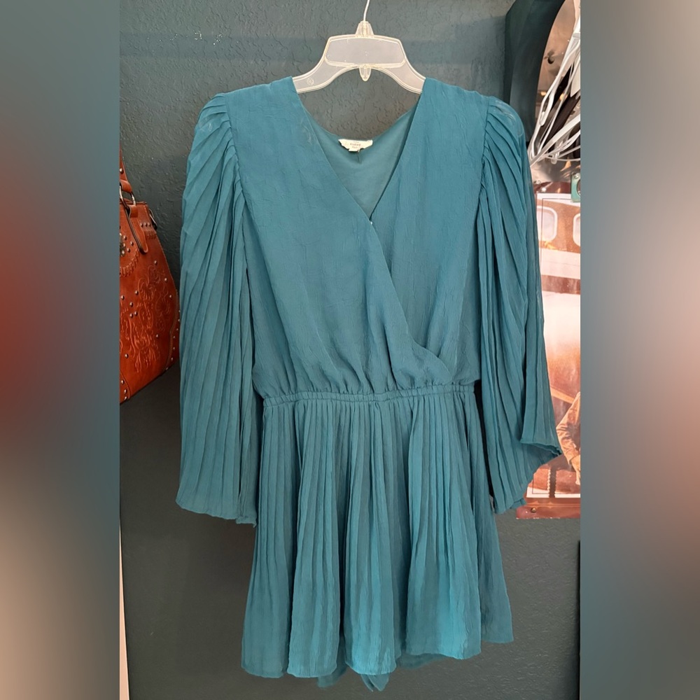 Pleated Teal Wrap-Front Women's Romper